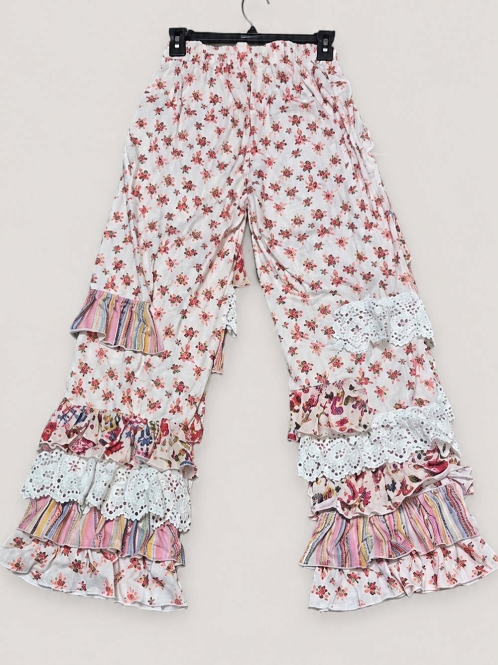 Boho Floral Tiered Wide-Leg Pants in Ivory Pink - NWOT - Picture 6 of 6